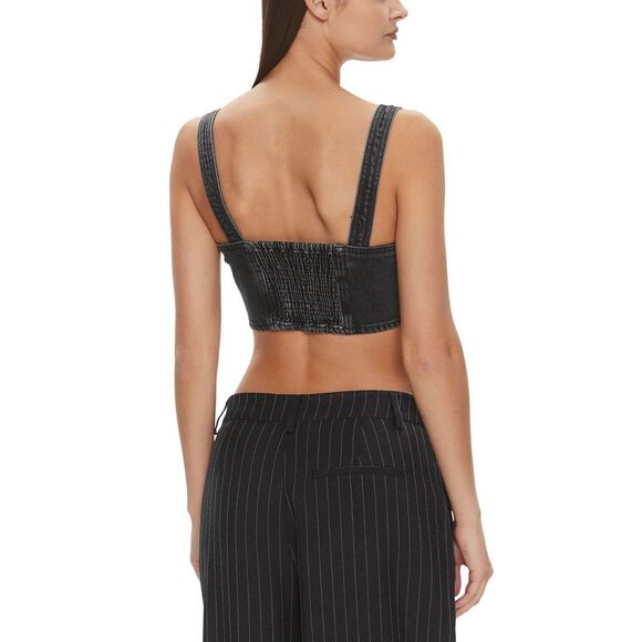 Tommy Hilfiger Jeans Denim Bustier Top WW0WW21767 Women Black Tops - Picture 3 of 7